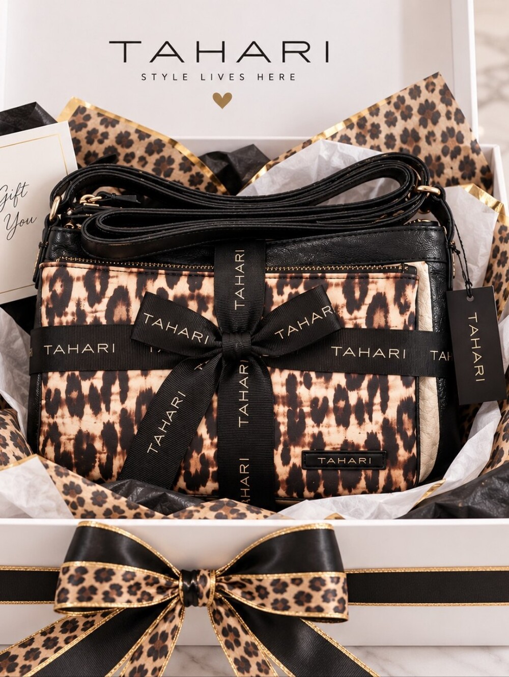 Tahari Leopard-Print Crossbody Bag in Black and Brown